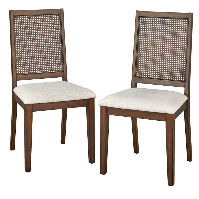 Sedie da pranzo in canna tradizionali Noce/Crema: Struttura in legno di gomma, Rivestimento in lino
