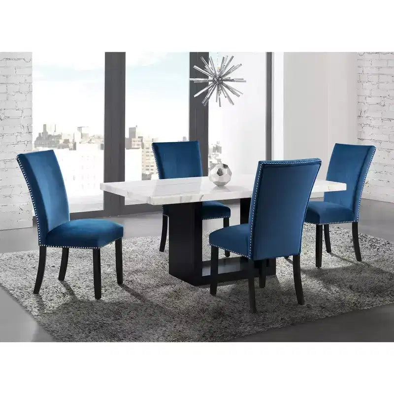 Tavolo da pranzo in marmo altezza standard bianco: Moderno, 6 posti, impiallacciatura in legno MDF