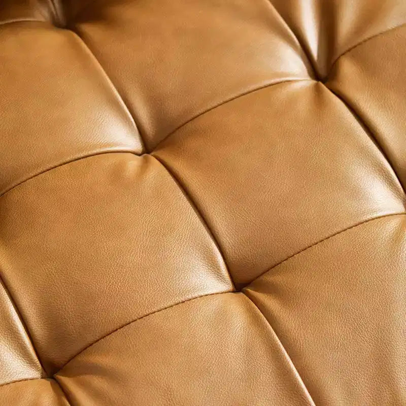 Divano in ecopelle imbottito color cuoio, stile Mid-Century Modern, 4 posti, struttura in legno