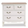 Cassettiera a 4 cassetti, bianca/rovere, stile provenzale, maniglie in ottone, completamente assemblata