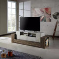 Mobile TV per TV fino a 80" con finitura cemento/rovere di recupero, consolle multimediale industriale con spazio di archiviazione
