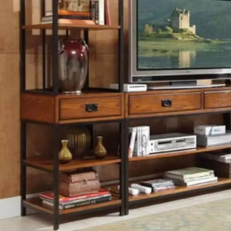 Mobile TV moderno in rovere stile Artigiano con credenza e scaffali, per TV fino a 60 pollici