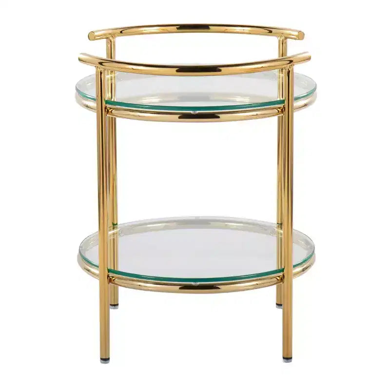 Tavolino Oro/Vetro Trasparente Art Déco, Design a Più Livelli, Forma Ovale, 56 cm Altezza