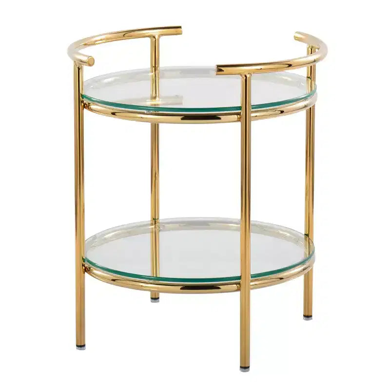 Tavolino Oro/Vetro Trasparente Art Déco, Design a Più Livelli, Forma Ovale, 56 cm Altezza