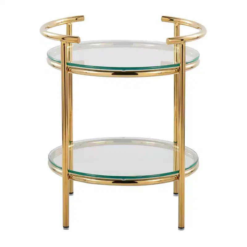 Tavolino Oro/Vetro Trasparente Art Déco, Design a Più Livelli, Forma Ovale, 56 cm Altezza