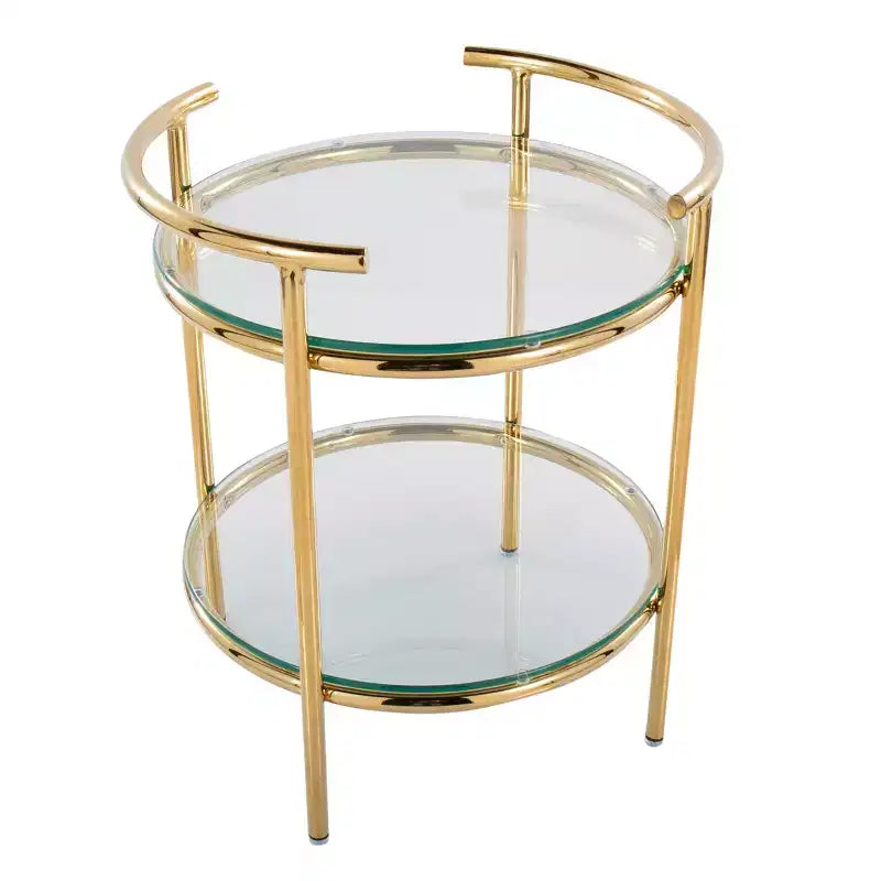 Tavolino Oro/Vetro Trasparente Art Déco, Design a Più Livelli, Forma Ovale, 56 cm Altezza