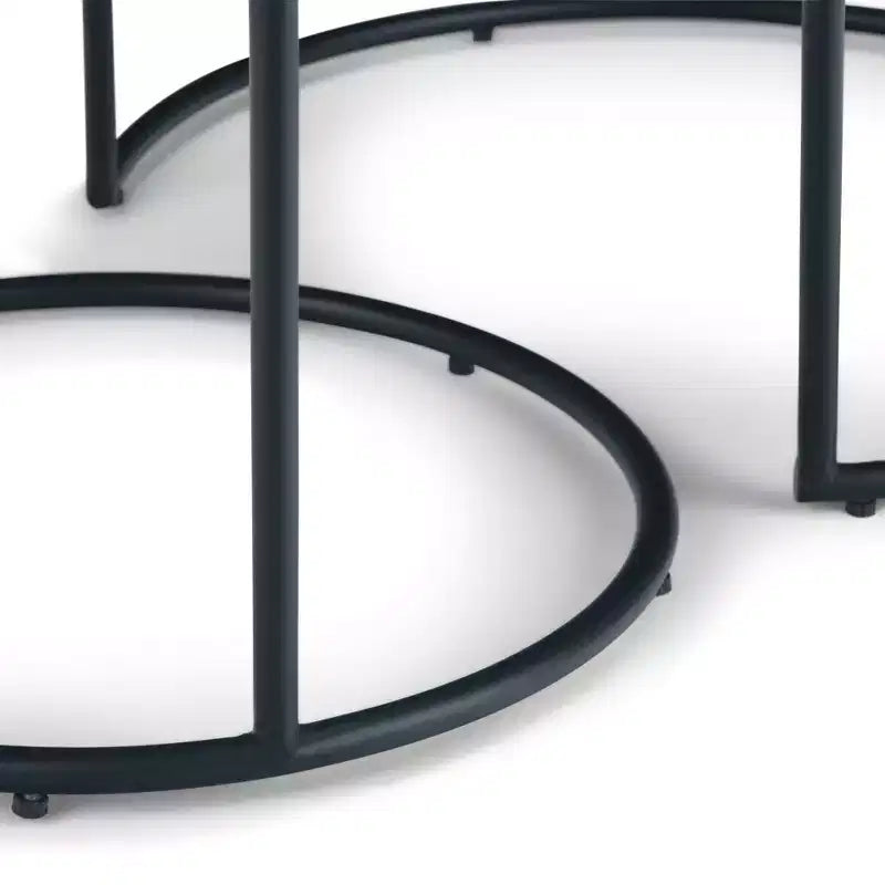 Tavolino Nido in Metallo Nero Stile Industriale, Rotondo, Vassoio Rimovibile, Gambe Affusolate
