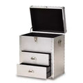 Cassettiera a 2 cassetti in metallo, colore argento, design industriale vintage, completamente assemblata