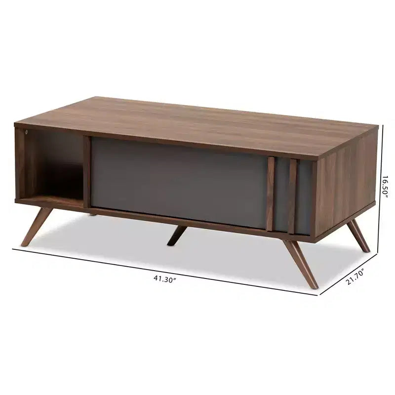 Tavolino da Caffè Rettangolare Moderno in Legno Bicolore Grigio/Noce con 1 Cassetto e Ripiano in Truciolato