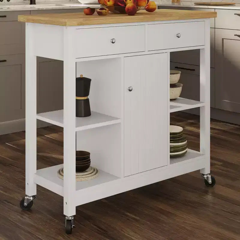 Isola cucina con cassetti Carrello con rotelle bloccabili Utilizzabile come mobile bar, porta microonde o scaffale (bianco)