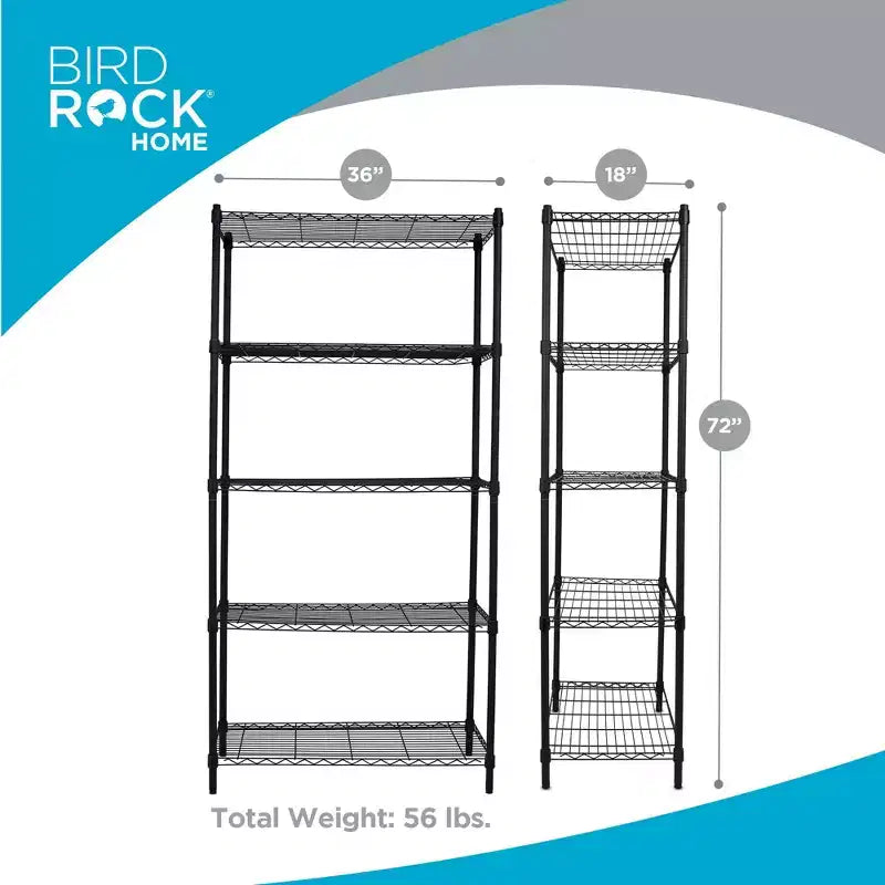 Scaffalatura a 5 Ripiani in Filo Metallico - Nero Opaco - Scaffale Resistente