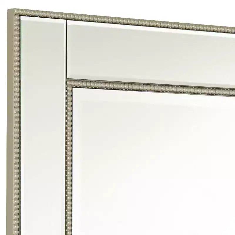Specchio da parete decorativo rettangolare, moderno con bordo smussato, cornice perline color champagne, 68,5 cm di larghezza, per bagno, camera da letto, soggiorno, ufficio