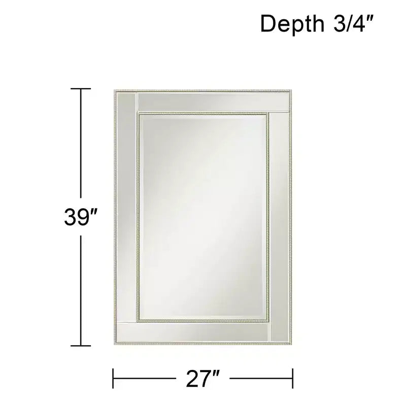Specchio da parete decorativo rettangolare, moderno con bordo smussato, cornice perline color champagne, 68,5 cm di larghezza, per bagno, camera da letto, soggiorno, ufficio