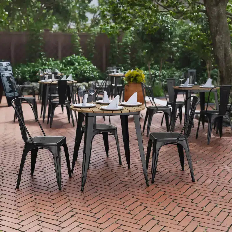 Tavolo da pranzo per interni/esterni di grado commerciale, 30 pollici rotondo, piano in poliresina per tutte le stagioni con base in acciaio