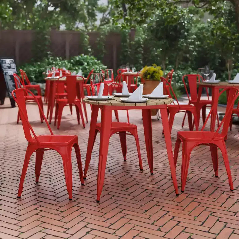 Tavolo da pranzo per interni/esterni di grado commerciale, 30 pollici rotondo, piano in poliresina per tutte le stagioni con base in acciaio