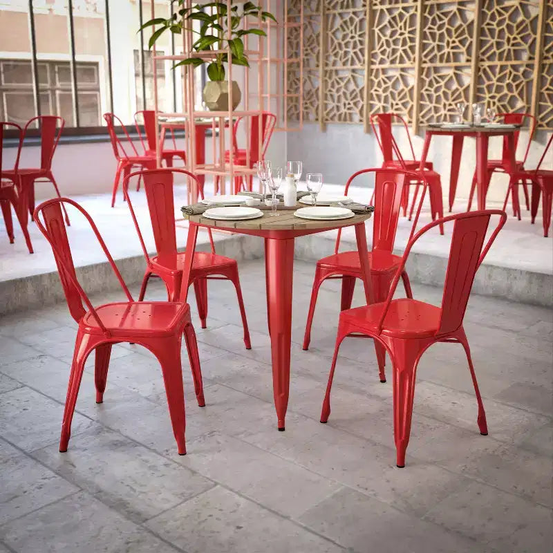 Tavolo da pranzo per interni/esterni di grado commerciale, 30 pollici rotondo, piano in poliresina per tutte le stagioni con base in acciaio