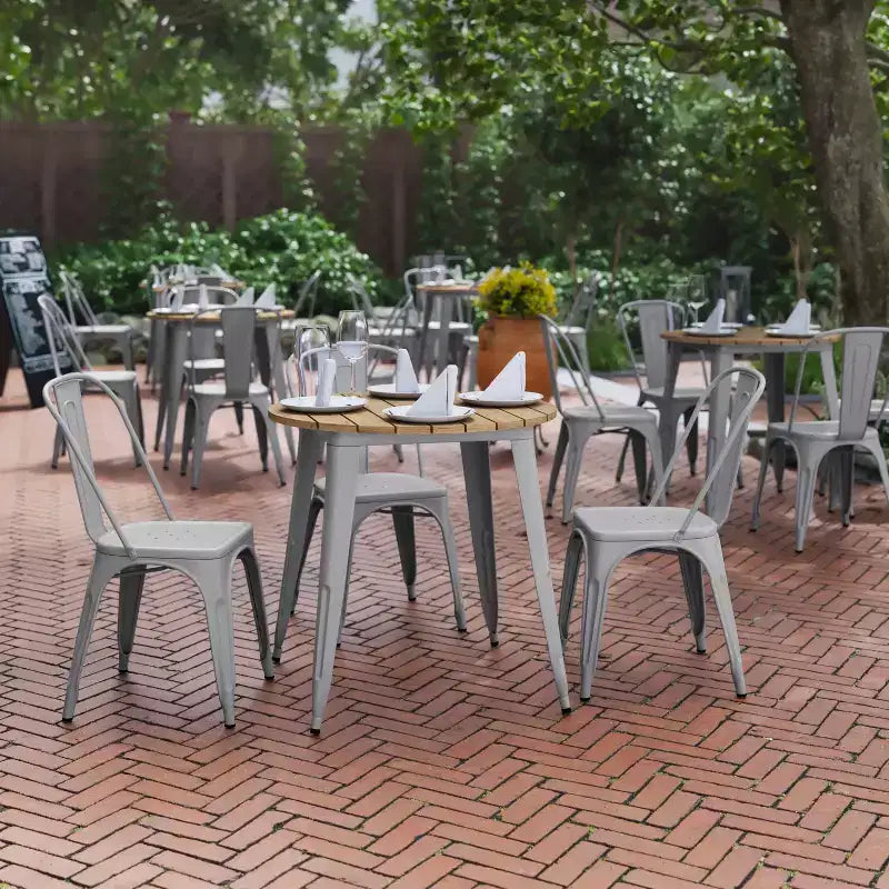 Tavolo da pranzo per interni/esterni di grado commerciale, 30 pollici rotondo, piano in poliresina per tutte le stagioni con base in acciaio